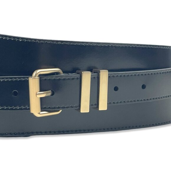 AllSaints Marcella Asymmetric Wide Leather Belt • Black Gold • NWOT Size L - Picture 2 of 7